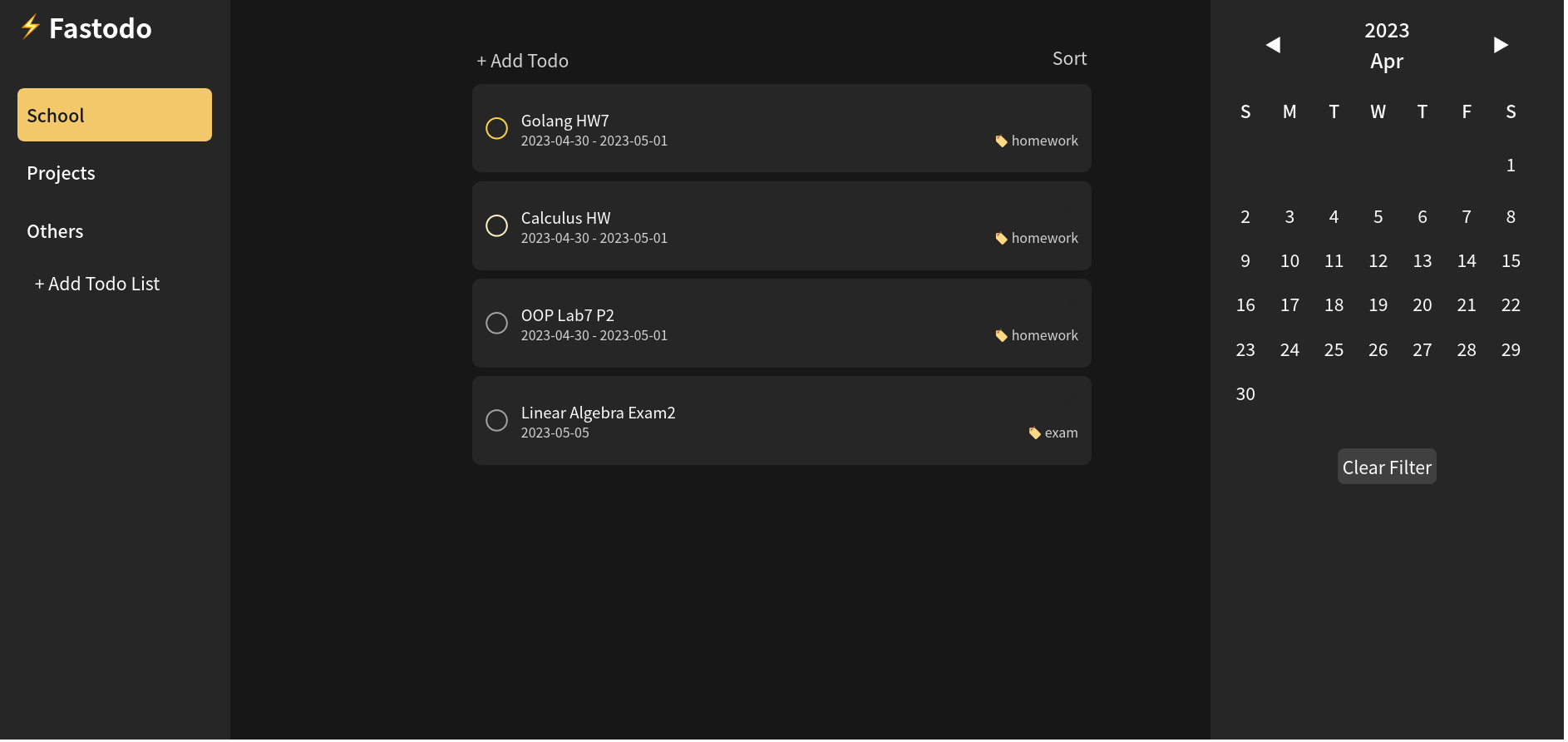 screenshot of Personal productivity hub web-based todo app